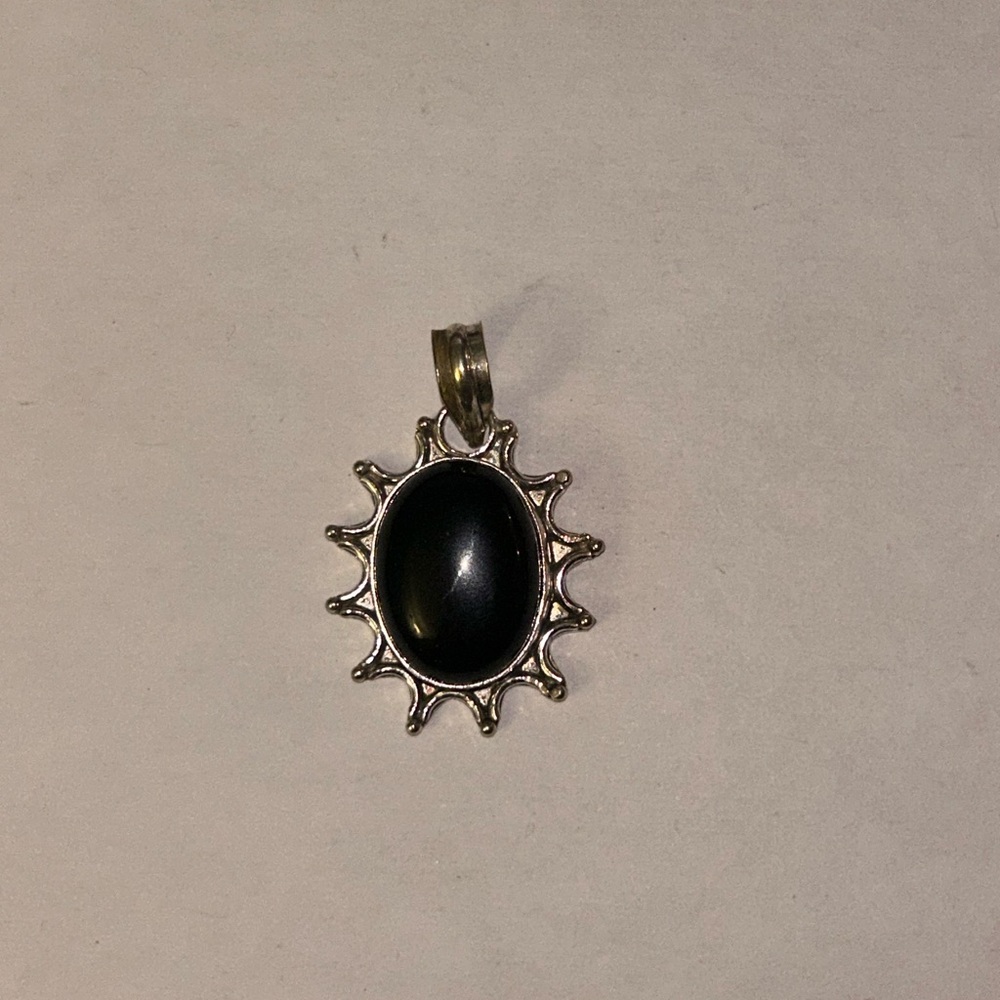 925 Sterling Silver sun pendant with black onyx